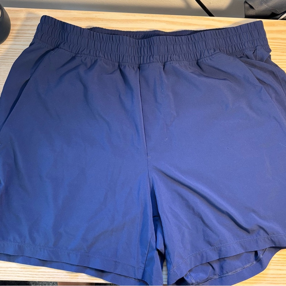 Lululemon 5” linerless shorts 
Light Navy/Sea Blue